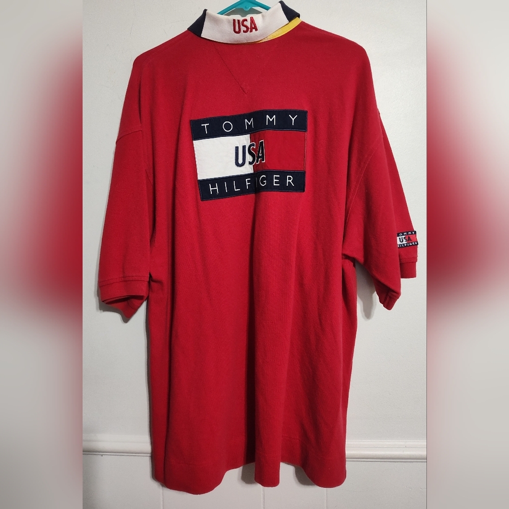 Vintage 1990s Tommy Hilfiger International Games USA Flag  XXL streetwear Baggy